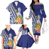 New Caledonia Kagu Bird Family Matching Off The Shoulder Long Sleeve Dress and Hawaiian Shirt Polynesian Tropical Flowers LT9 - Polynesian Pride
