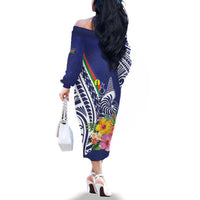 New Caledonia Kagu Bird Family Matching Off The Shoulder Long Sleeve Dress and Hawaiian Shirt Polynesian Tropical Flowers LT9 - Polynesian Pride