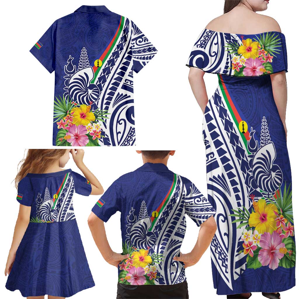 New Caledonia Kagu Bird Family Matching Off Shoulder Maxi Dress and Hawaiian Shirt Polynesian Tropical Flowers LT9 - Polynesian Pride