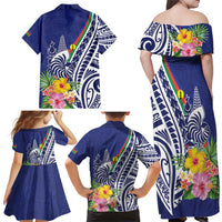 New Caledonia Kagu Bird Family Matching Off Shoulder Maxi Dress and Hawaiian Shirt Polynesian Tropical Flowers LT9 - Polynesian Pride