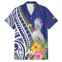 New Caledonia Kagu Bird Family Matching Off Shoulder Maxi Dress and Hawaiian Shirt Polynesian Tropical Flowers LT9 Dad's Shirt - Short Sleeve Blue - Polynesian Pride