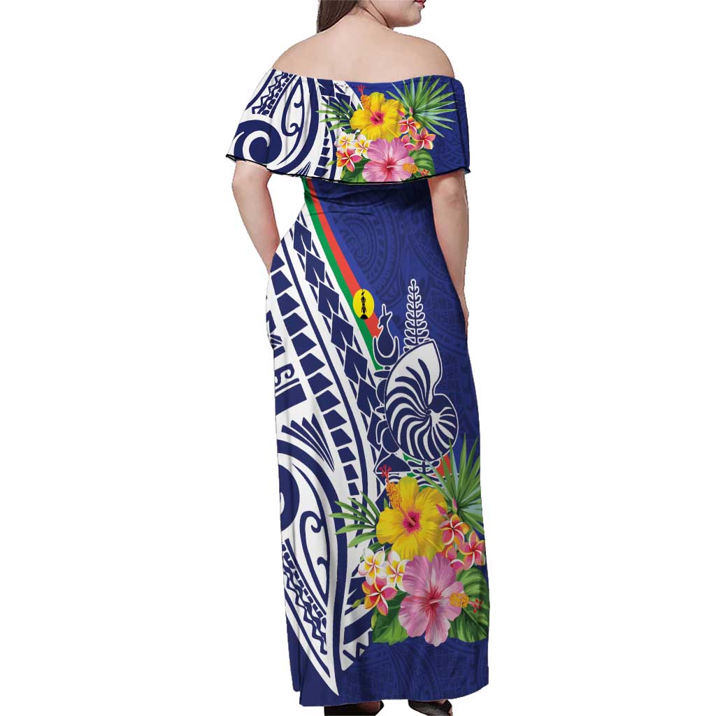 New Caledonia Kagu Bird Family Matching Off Shoulder Maxi Dress and Hawaiian Shirt Polynesian Tropical Flowers LT9 - Polynesian Pride