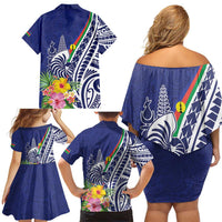 New Caledonia Kagu Bird Family Matching Off Shoulder Short Dress and Hawaiian Shirt Polynesian Tropical Flowers LT9 - Polynesian Pride