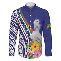 New Caledonia Kagu Bird Family Matching Puletasi and Hawaiian Shirt Polynesian Tropical Flowers LT9 Dad's Shirt - Long Sleeve Blue - Polynesian Pride