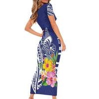 New Caledonia Kagu Bird Family Matching Short Sleeve Bodycon Dress and Hawaiian Shirt Polynesian Tropical Flowers LT9 - Polynesian Pride