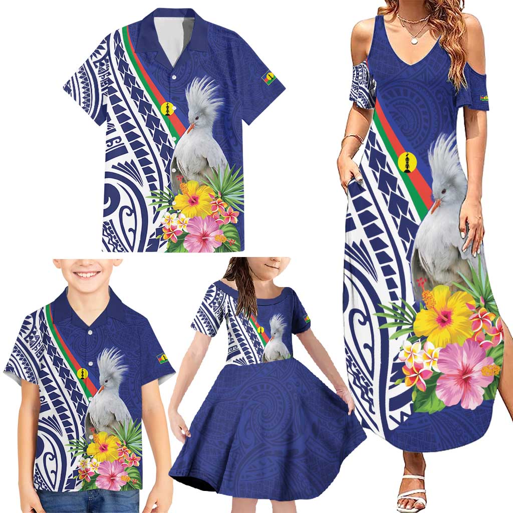 New Caledonia Kagu Bird Family Matching Summer Maxi Dress and Hawaiian Shirt Polynesian Tropical Flowers LT9 - Polynesian Pride