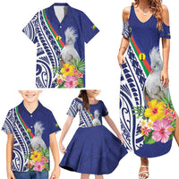 New Caledonia Kagu Bird Family Matching Summer Maxi Dress and Hawaiian Shirt Polynesian Tropical Flowers LT9 - Polynesian Pride