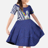 New Caledonia Kagu Bird Family Matching Tank Maxi Dress and Hawaiian Shirt Polynesian Tropical Flowers LT9 Daughter's Dress Blue - Polynesian Pride