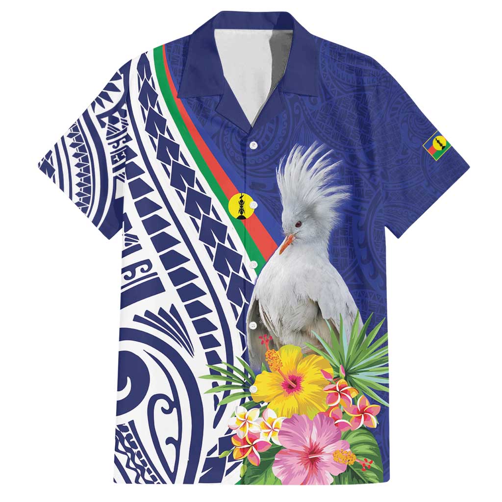New Caledonia Kagu Bird Family Matching Tank Maxi Dress and Hawaiian Shirt Polynesian Tropical Flowers LT9 Dad's Shirt - Short Sleeve Blue - Polynesian Pride