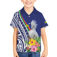 New Caledonia Kagu Bird Family Matching Tank Maxi Dress and Hawaiian Shirt Polynesian Tropical Flowers LT9 Son's Shirt Blue - Polynesian Pride