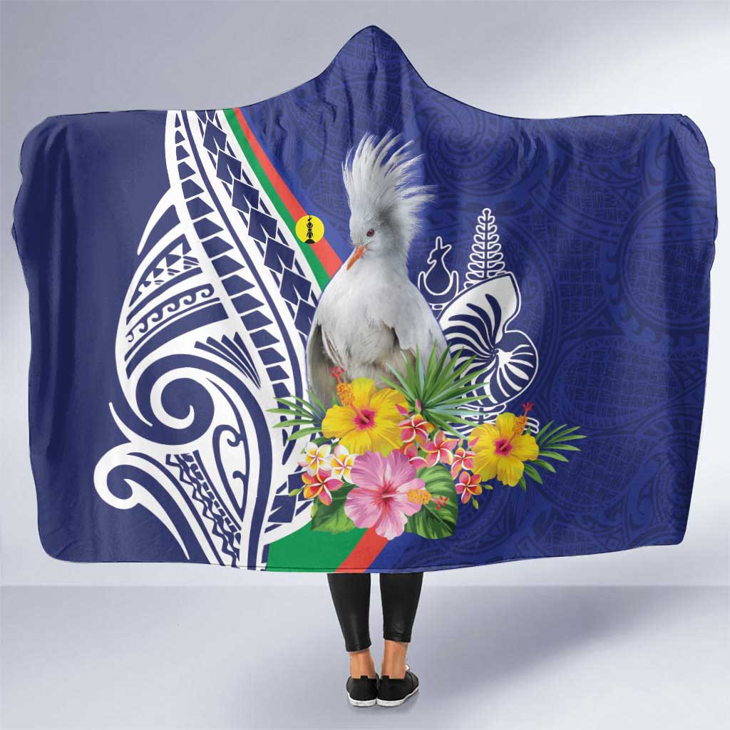 New Caledonia Kagu Bird Hooded Blanket Polynesian Tropical Flowers LT9 One Size Blue - Polynesian Pride