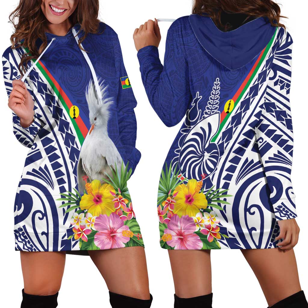 New Caledonia Kagu Bird Hoodie Dress Polynesian Tropical Flowers LT9 - Polynesian Pride