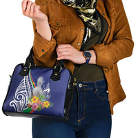 New Caledonia Kagu Bird Shoulder Handbag Polynesian Tropical Flowers