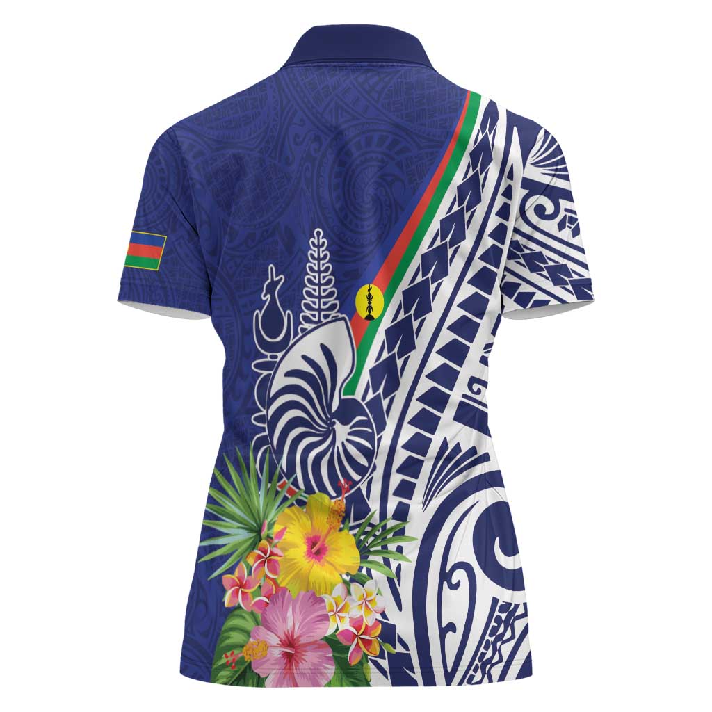 New Caledonia Kagu Bird Women Polo Shirt Polynesian Tropical Flowers LT9 - Polynesian Pride