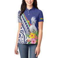New Caledonia Kagu Bird Women Polo Shirt Polynesian Tropical Flowers LT9 - Polynesian Pride
