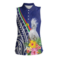 New Caledonia Kagu Bird Women Sleeveless Polo Shirt Polynesian Tropical Flowers LT9 Female Blue - Polynesian Pride