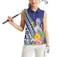 New Caledonia Kagu Bird Women Sleeveless Polo Shirt Polynesian Tropical Flowers LT9 - Polynesian Pride