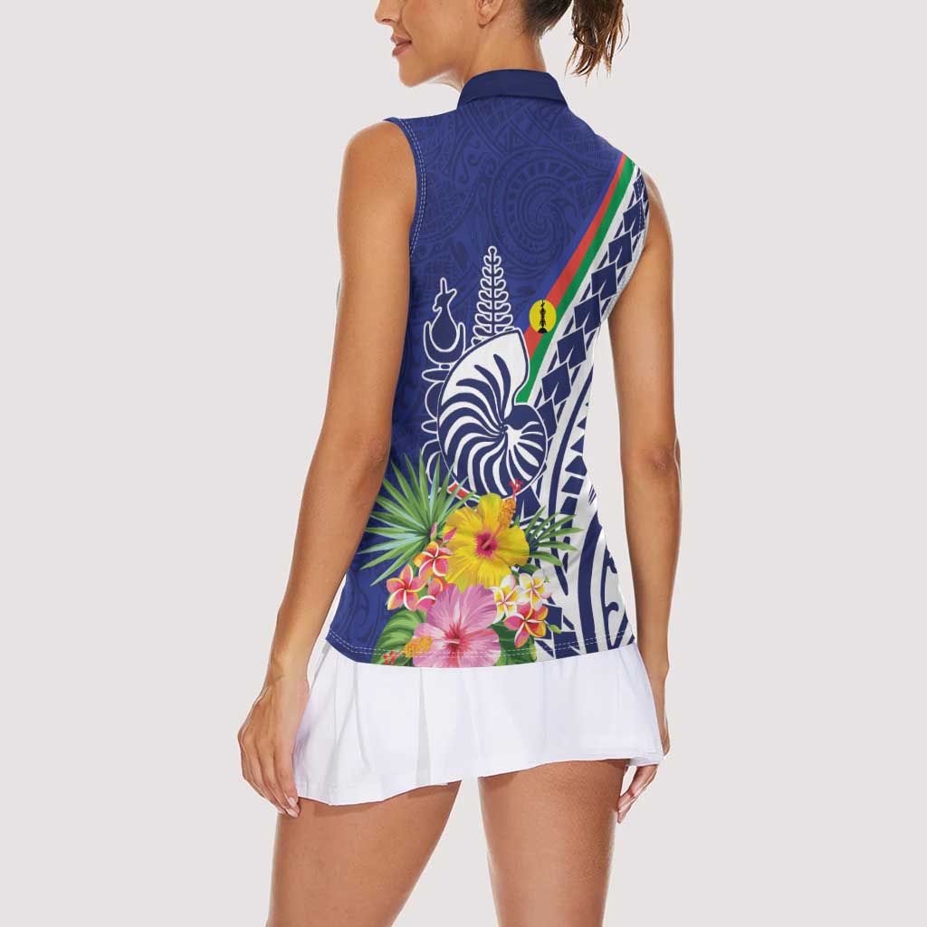 New Caledonia Kagu Bird Women Sleeveless Polo Shirt Polynesian Tropical Flowers LT9 - Polynesian Pride