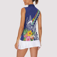 New Caledonia Kagu Bird Women Sleeveless Polo Shirt Polynesian Tropical Flowers LT9 - Polynesian Pride