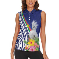 New Caledonia Kagu Bird Women Sleeveless Polo Shirt Polynesian Tropical Flowers LT9 - Polynesian Pride