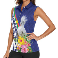 New Caledonia Kagu Bird Women Sleeveless Polo Shirt Polynesian Tropical Flowers LT9 - Polynesian Pride