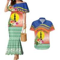 New Caledonia Nautilus Shell Couples Matching Mermaid Dress and Hawaiian Shirt Polynesian Tropical Flowers LT9 Red - Polynesian Pride