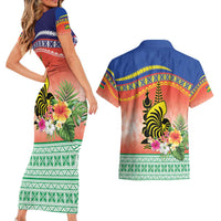 New Caledonia Nautilus Shell Couples Matching Short Sleeve Bodycon Dress and Hawaiian Shirt Polynesian Tropical Flowers LT9 - Polynesian Pride
