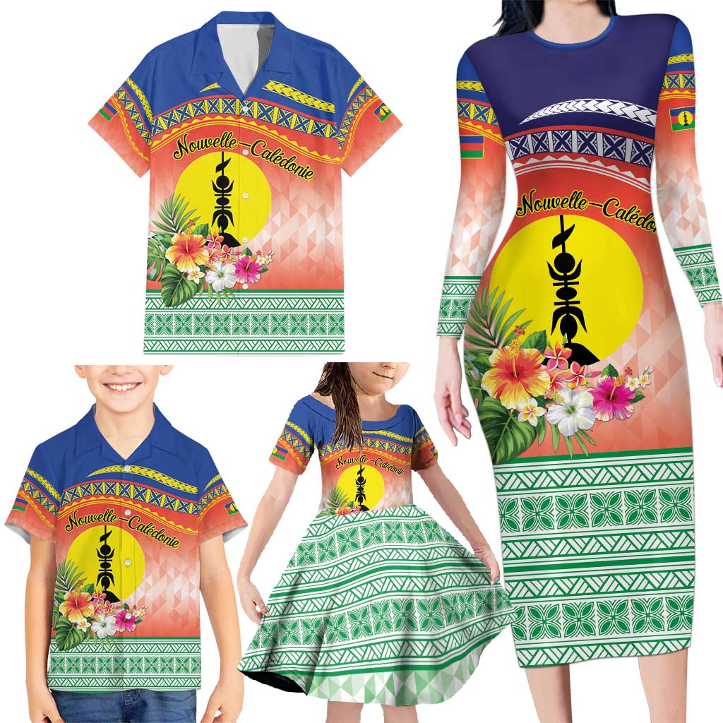 New Caledonia Nautilus Shell Family Matching Long Sleeve Bodycon Dress and Hawaiian Shirt Polynesian Tropical Flowers LT9 - Polynesian Pride