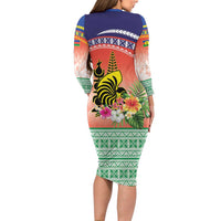 New Caledonia Nautilus Shell Family Matching Long Sleeve Bodycon Dress and Hawaiian Shirt Polynesian Tropical Flowers LT9 - Polynesian Pride