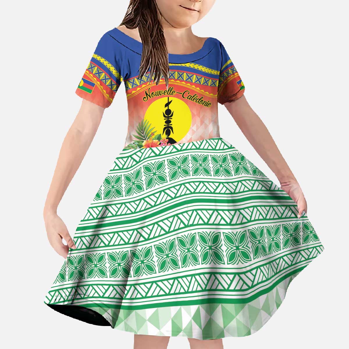 New Caledonia Nautilus Shell Family Matching Off The Shoulder Long Sleeve Dress and Hawaiian Shirt Polynesian Tropical Flowers LT9 Daughter's Dress Red - Polynesian Pride