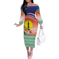 New Caledonia Nautilus Shell Family Matching Off The Shoulder Long Sleeve Dress and Hawaiian Shirt Polynesian Tropical Flowers LT9 Mom's Dress Red - Polynesian Pride