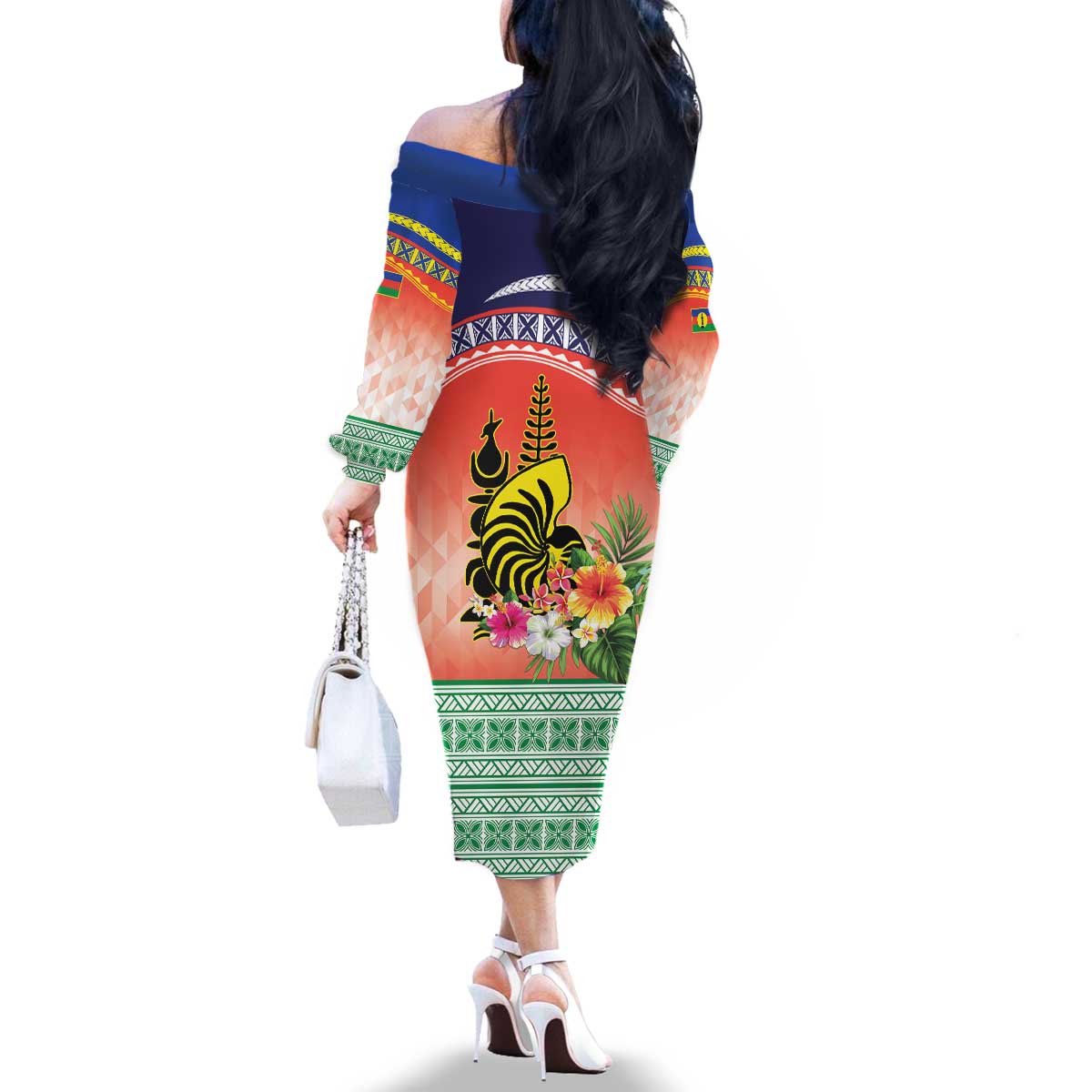 New Caledonia Nautilus Shell Family Matching Off The Shoulder Long Sleeve Dress and Hawaiian Shirt Polynesian Tropical Flowers LT9 - Polynesian Pride