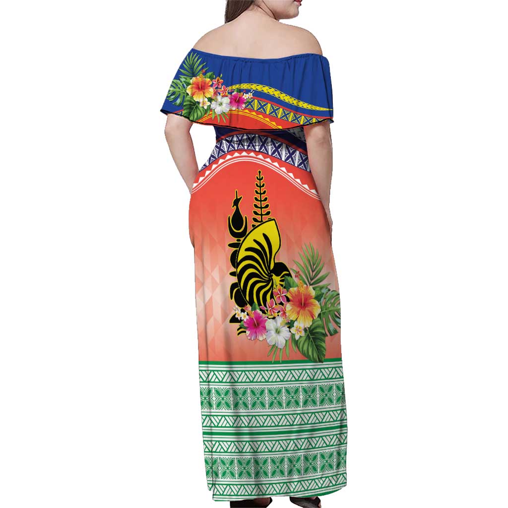 New Caledonia Nautilus Shell Family Matching Off Shoulder Maxi Dress and Hawaiian Shirt Polynesian Tropical Flowers LT9 - Polynesian Pride
