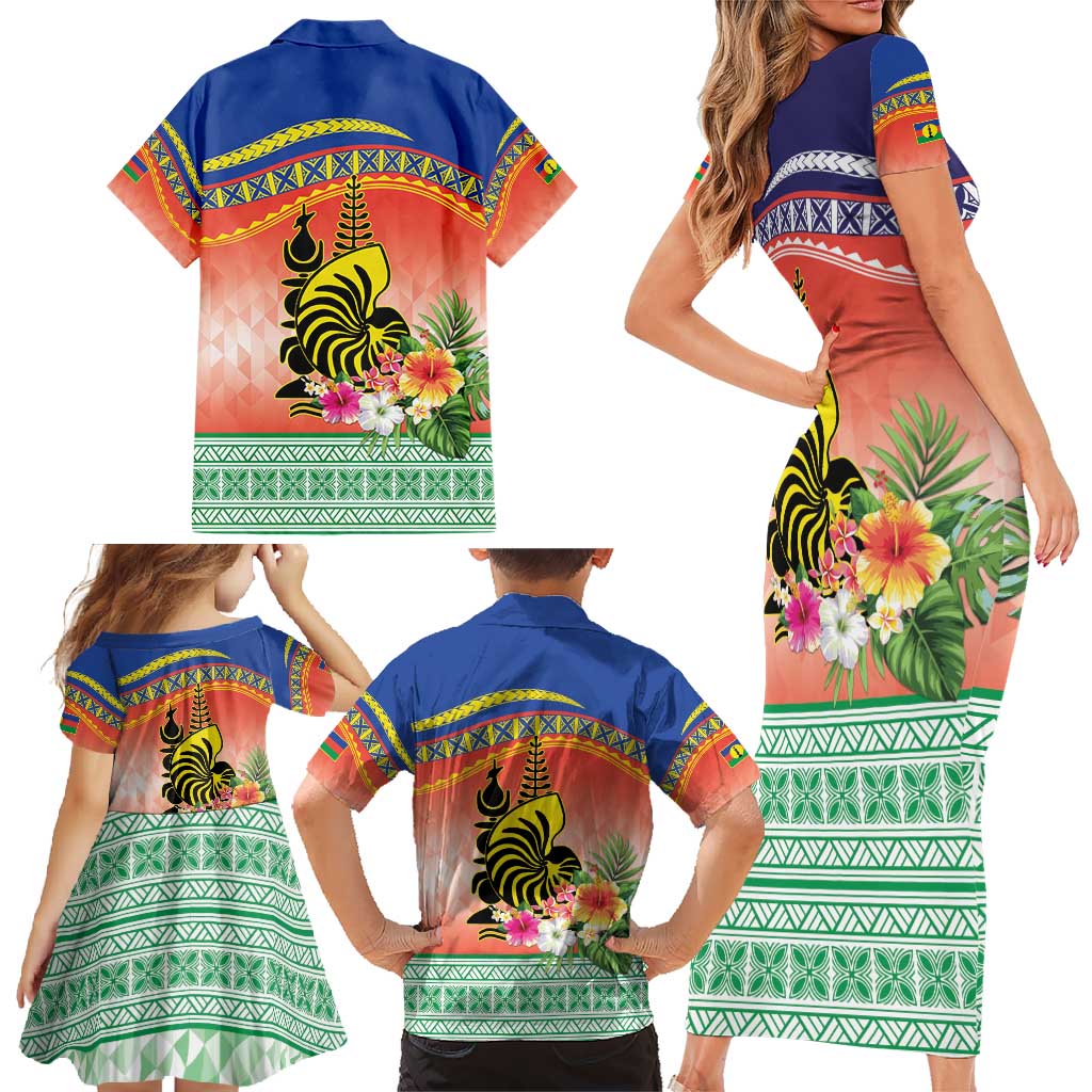 New Caledonia Nautilus Shell Family Matching Short Sleeve Bodycon Dress and Hawaiian Shirt Polynesian Tropical Flowers LT9 - Polynesian Pride