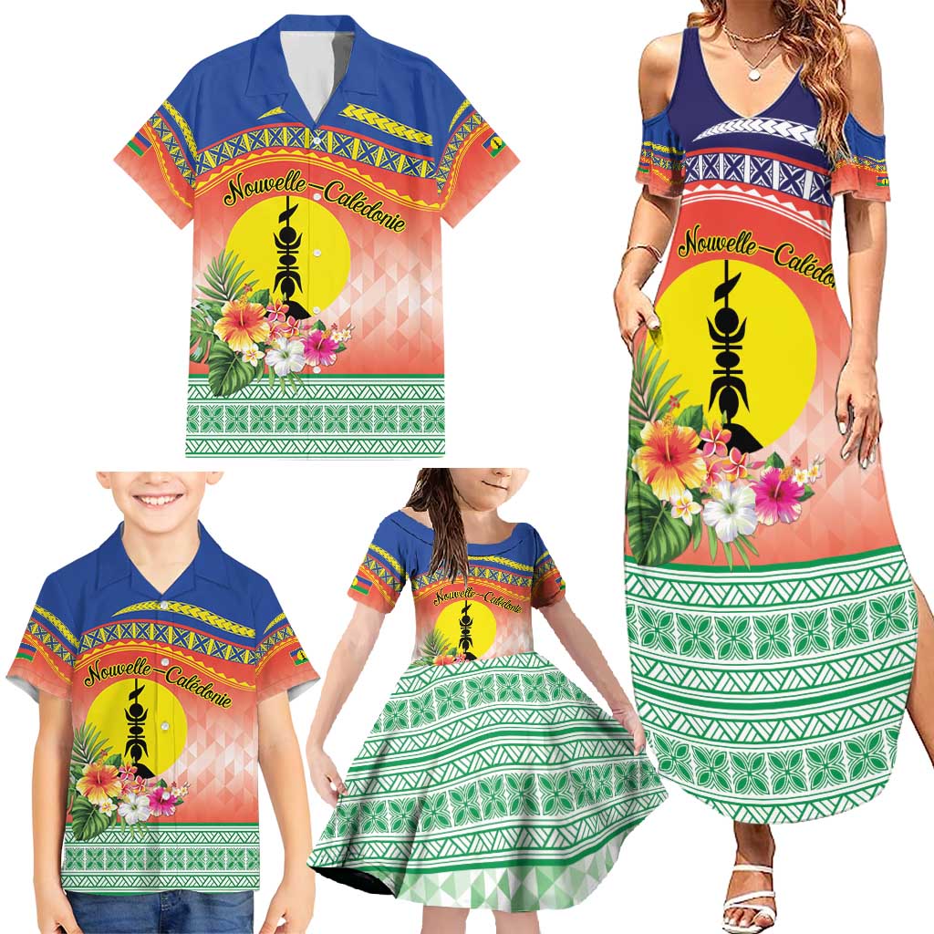 New Caledonia Nautilus Shell Family Matching Summer Maxi Dress and Hawaiian Shirt Polynesian Tropical Flowers LT9 - Polynesian Pride