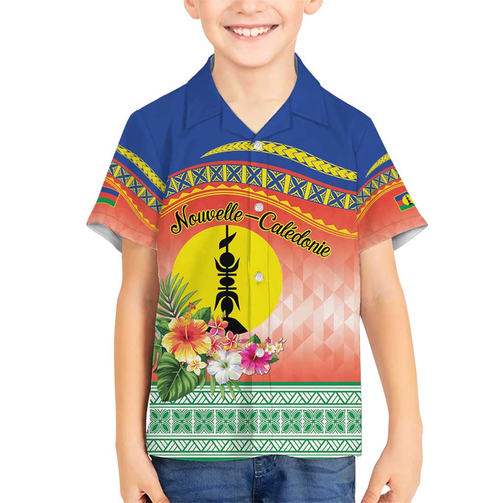 New Caledonia Nautilus Shell Family Matching Summer Maxi Dress and Hawaiian Shirt Polynesian Tropical Flowers LT9 Son's Shirt Red - Polynesian Pride