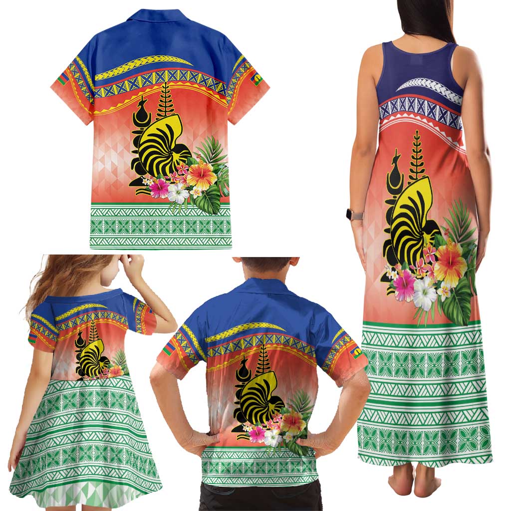 New Caledonia Nautilus Shell Family Matching Tank Maxi Dress and Hawaiian Shirt Polynesian Tropical Flowers LT9 - Polynesian Pride