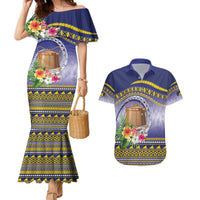 Tokelau Tuluma Couples Matching Mermaid Dress and Hawaiian Shirt Polynesian Tropical Flowers LT9 Blue - Polynesian Pride