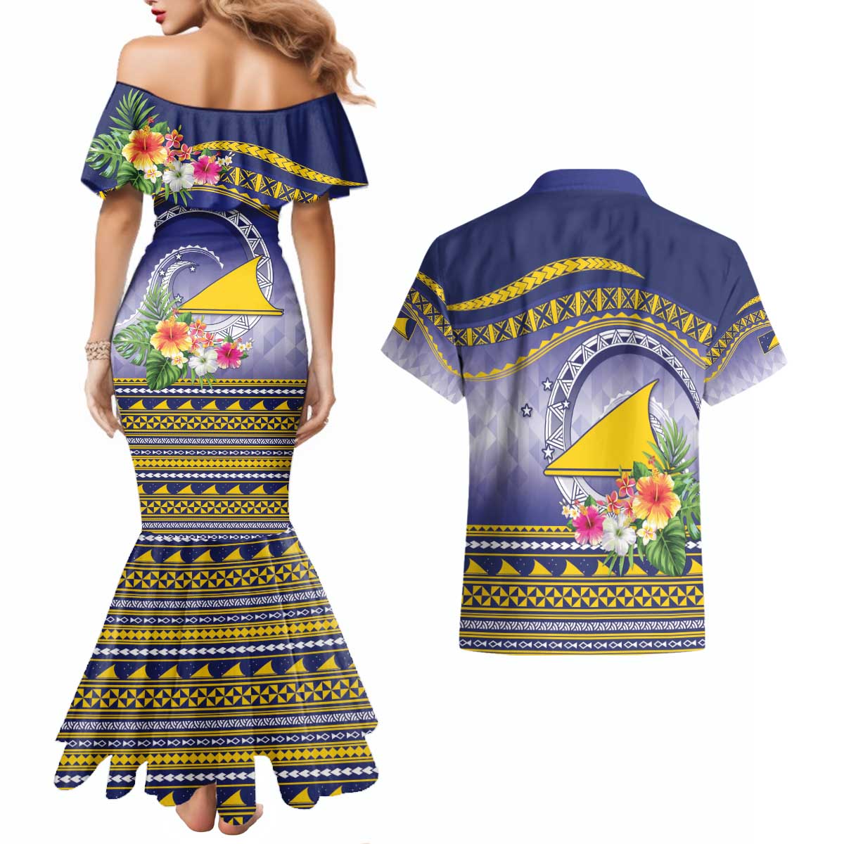 Tokelau Tuluma Couples Matching Mermaid Dress and Hawaiian Shirt Polynesian Tropical Flowers LT9 - Polynesian Pride