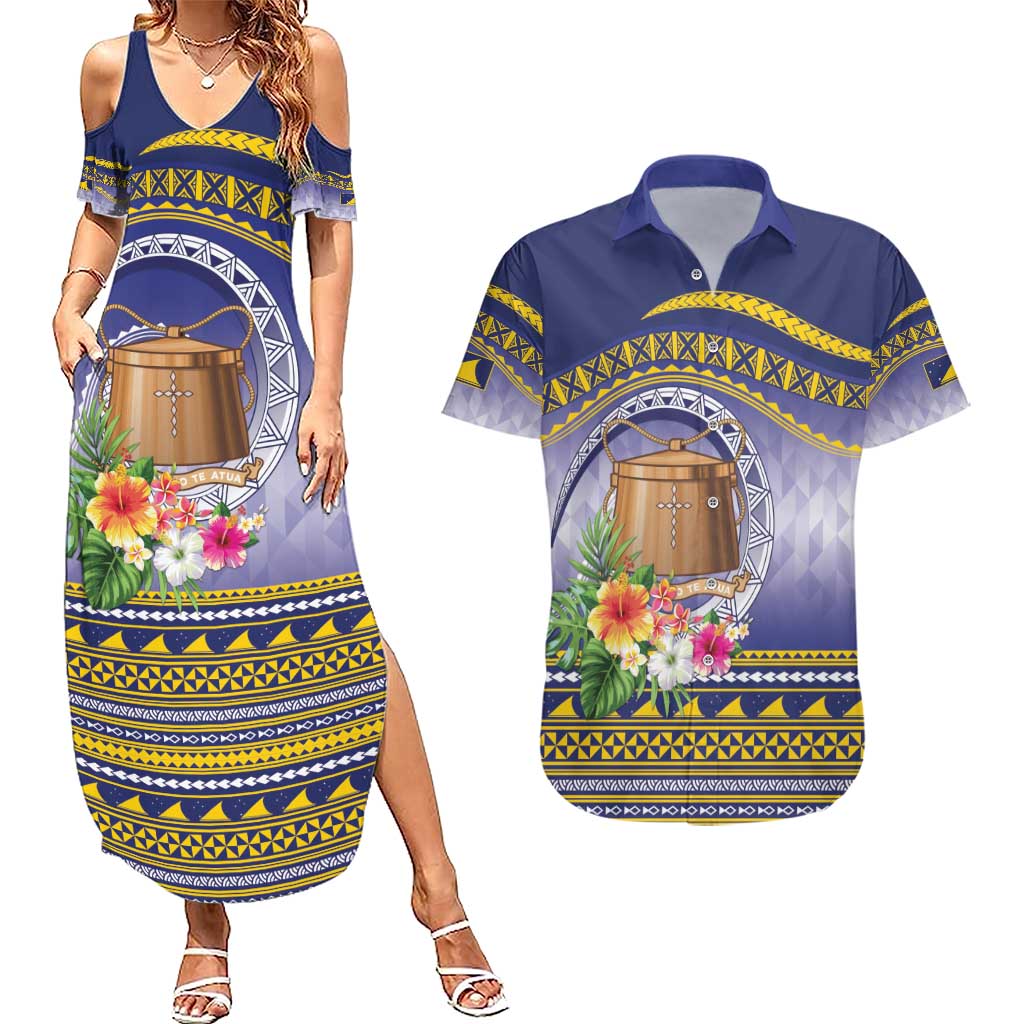 Tokelau Tuluma Couples Matching Summer Maxi Dress and Hawaiian Shirt Polynesian Tropical Flowers LT9 Blue - Polynesian Pride