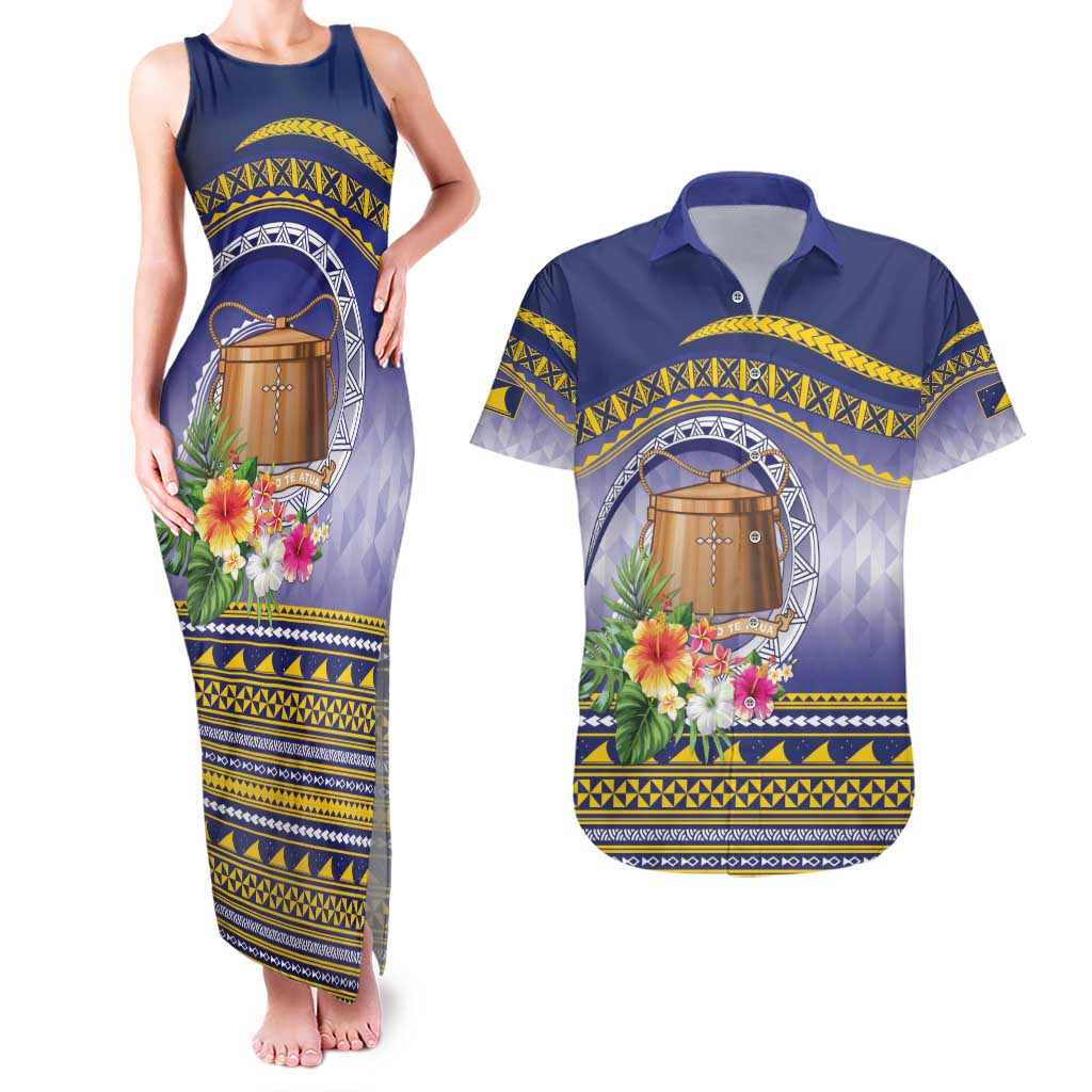 Tokelau Tuluma Couples Matching Tank Maxi Dress and Hawaiian Shirt Polynesian Tropical Flowers LT9 Blue - Polynesian Pride