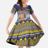 Tokelau Tuluma Family Matching Mermaid Dress and Hawaiian Shirt Polynesian Tropical Flowers LT9 Daughter's Dress Blue - Polynesian Pride