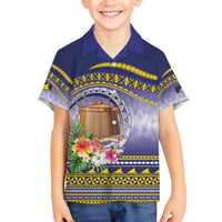 Tokelau Tuluma Family Matching Off The Shoulder Long Sleeve Dress and Hawaiian Shirt Polynesian Tropical Flowers LT9 Son's Shirt Blue - Polynesian Pride