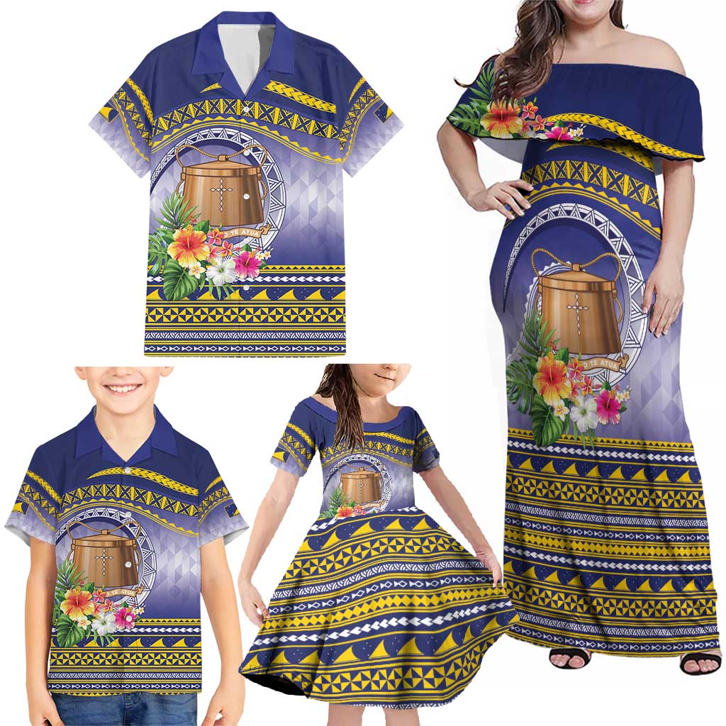 Tokelau Tuluma Family Matching Off Shoulder Maxi Dress and Hawaiian Shirt Polynesian Tropical Flowers LT9 - Polynesian Pride