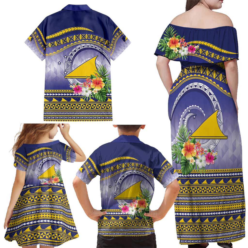 Tokelau Tuluma Family Matching Off Shoulder Maxi Dress and Hawaiian Shirt Polynesian Tropical Flowers LT9 - Polynesian Pride