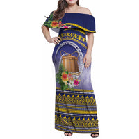Tokelau Tuluma Family Matching Off Shoulder Maxi Dress and Hawaiian Shirt Polynesian Tropical Flowers LT9 Mom's Dress Blue - Polynesian Pride