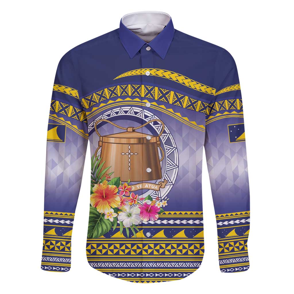 Tokelau Tuluma Family Matching Short Sleeve Bodycon Dress and Hawaiian Shirt Polynesian Tropical Flowers LT9 Dad's Shirt - Long Sleeve Blue - Polynesian Pride