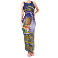Tokelau Tuluma Family Matching Tank Maxi Dress and Hawaiian Shirt Polynesian Tropical Flowers LT9 Mom's Dress Blue - Polynesian Pride