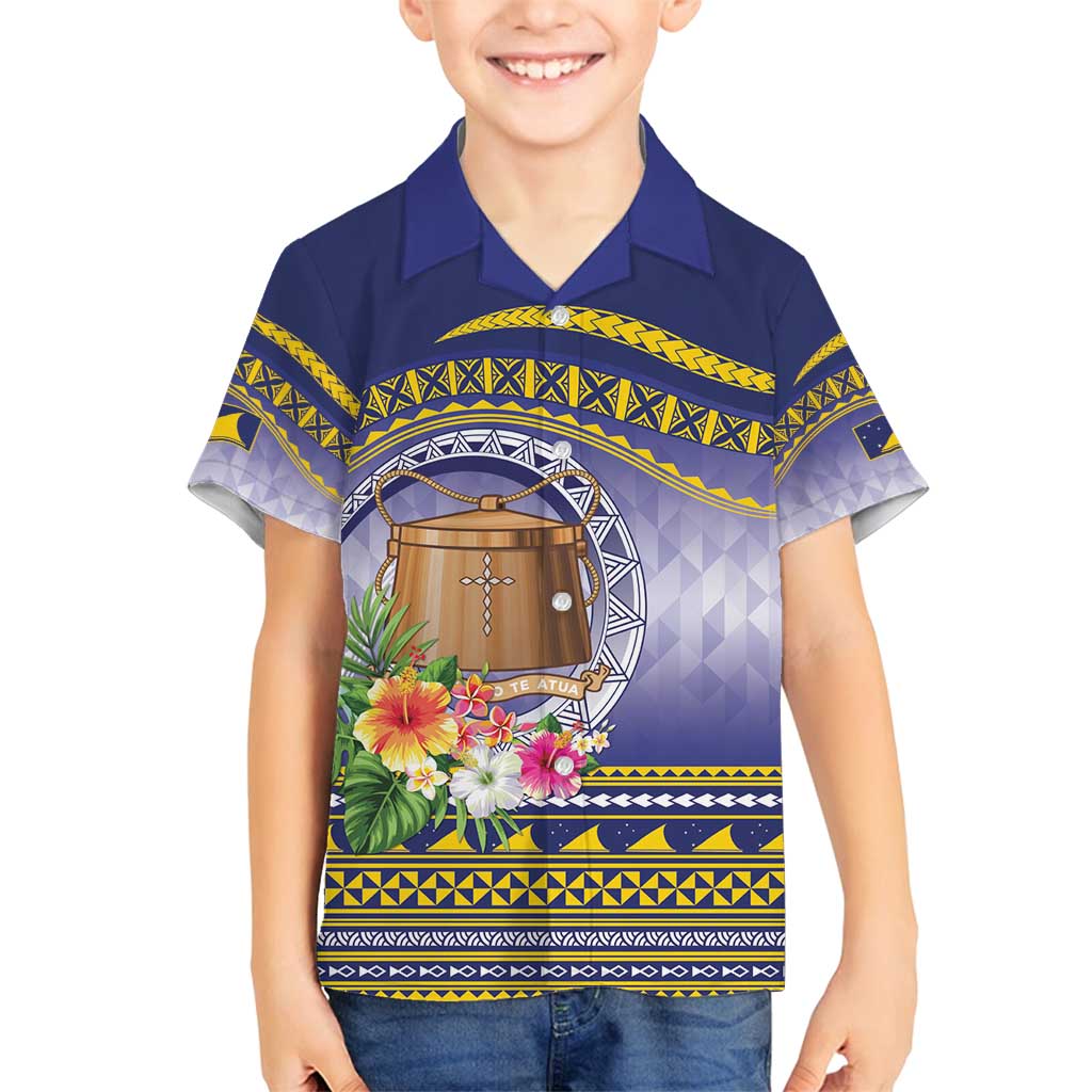 Tokelau Tuluma Family Matching Tank Maxi Dress and Hawaiian Shirt Polynesian Tropical Flowers LT9 Son's Shirt Blue - Polynesian Pride