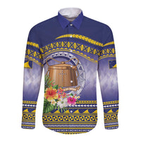 Tokelau Tuluma Long Sleeve Button Shirt Polynesian Tropical Flowers LT9 Unisex Blue - Polynesian Pride
